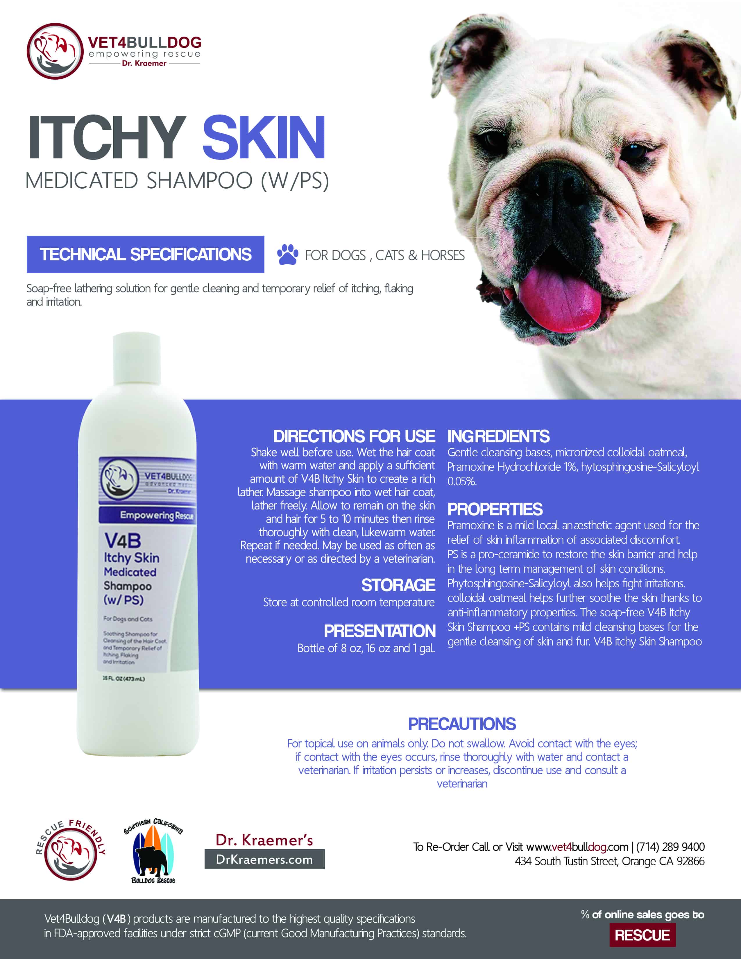 V4B Itchy Skin Medicated Shampoo for Bulldogs and French Bulldogs