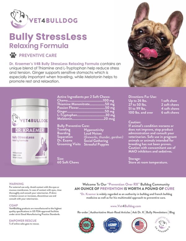 Bulldog Stress Less and Calm Supplement handout