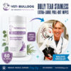 Dr. Kraemer, bulldog specialist, with V4B Bully Teeth & Gums Antiseptic Dental Wipes