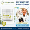 Dr. Kraemer, bulldog specialist, with V4B Bully Wrinkle & Skinfold Antiseptic Small Wipes