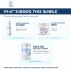 Three current products in the Bully Ears Essential-Care Bundle: aloe rinse, ear wipes, and Skin and Ears chews