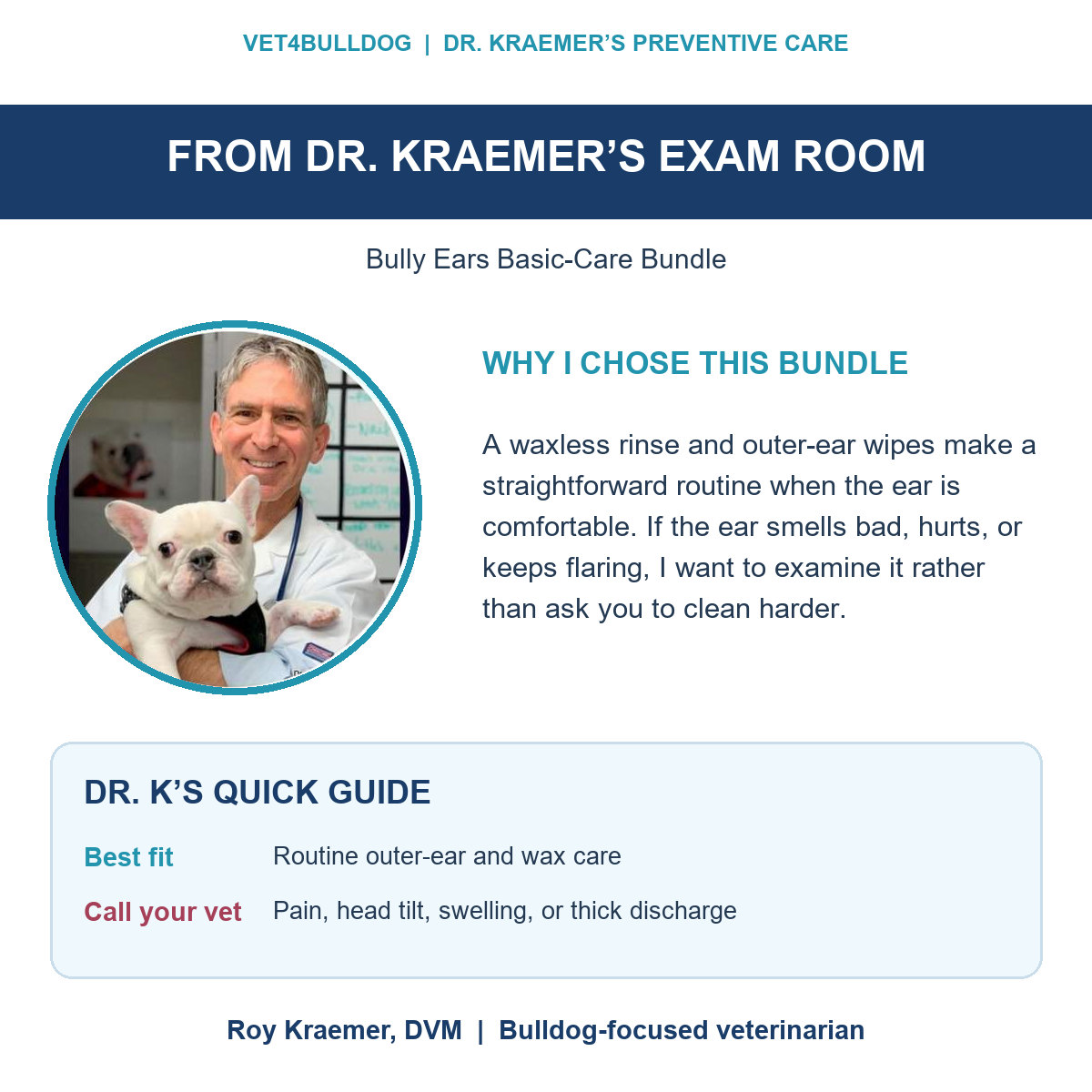 Dr. Kraemer’s exam room advice for the Bully Ears Basic-Care bundle