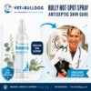 Dr. Kraemer, bulldog specialist, with V4B Yeasty Bully Antiseptic Hot Spot Spray