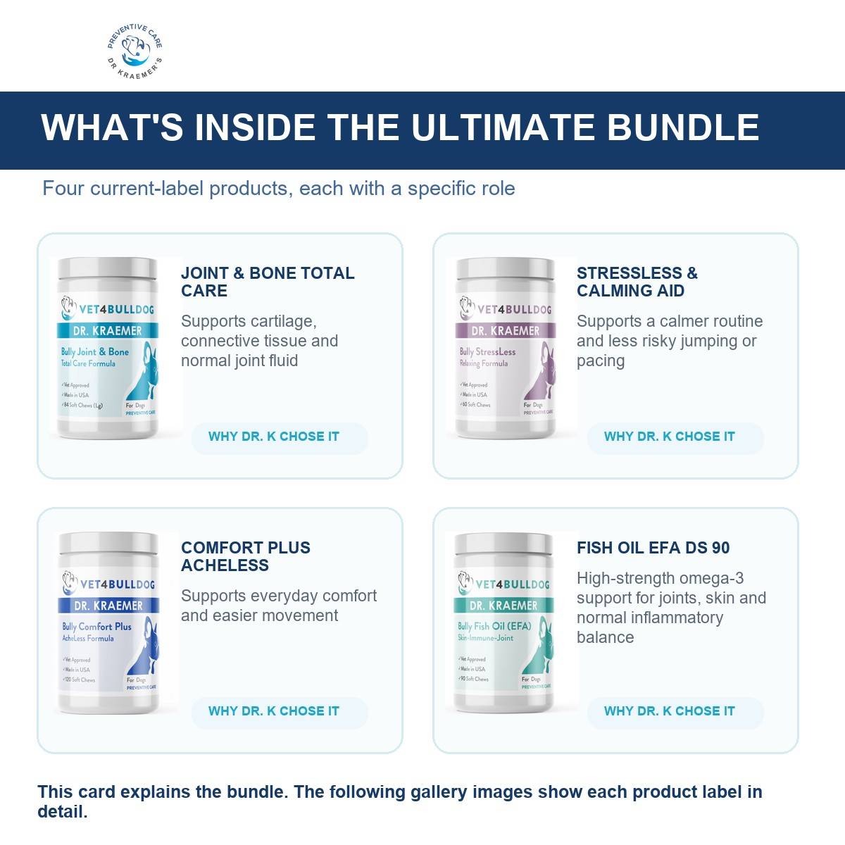 Everything included in the Bully Disc, Back and Nerves Ultimate Bundle for bulldogs 60lb and over