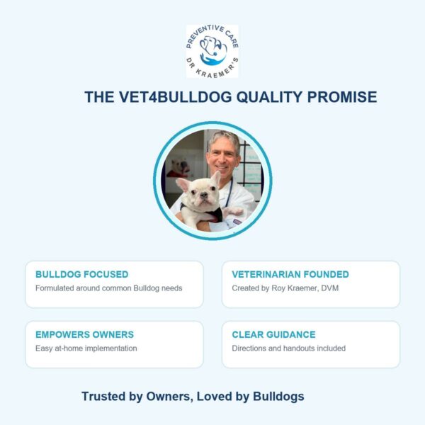 The Vet4Bulldog quality promise, supplements formulated by a bulldog vet for bulldog owners