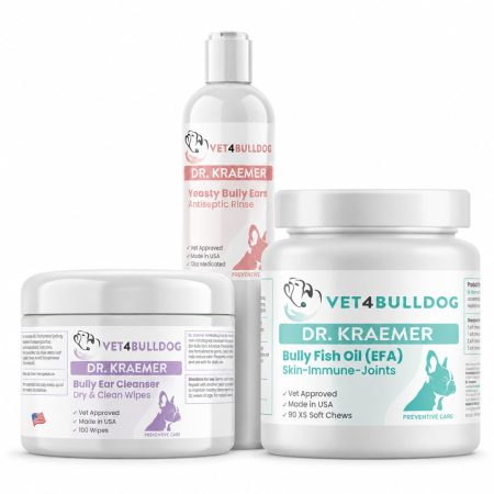 Yeasty Ears Essential bundle with antiseptic rinse, lavender cleansing wipes, and Fish Oil EFA DS 90-count jar