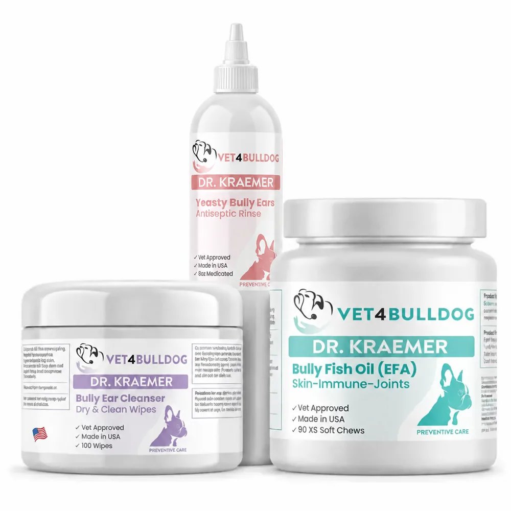 Yeasty Ears Antiseptic Essential Bundle with rinse, ear wipes, and 90-count Fish Oil DS