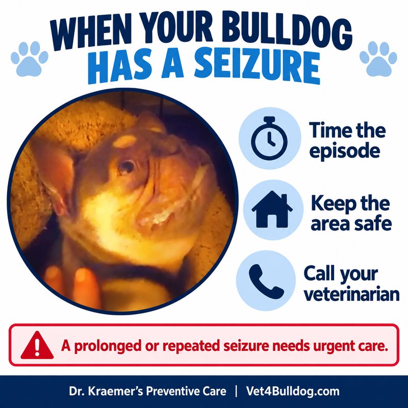 Bulldog seizure first aid: time the episode, keep the area safe, and call your veterinarian