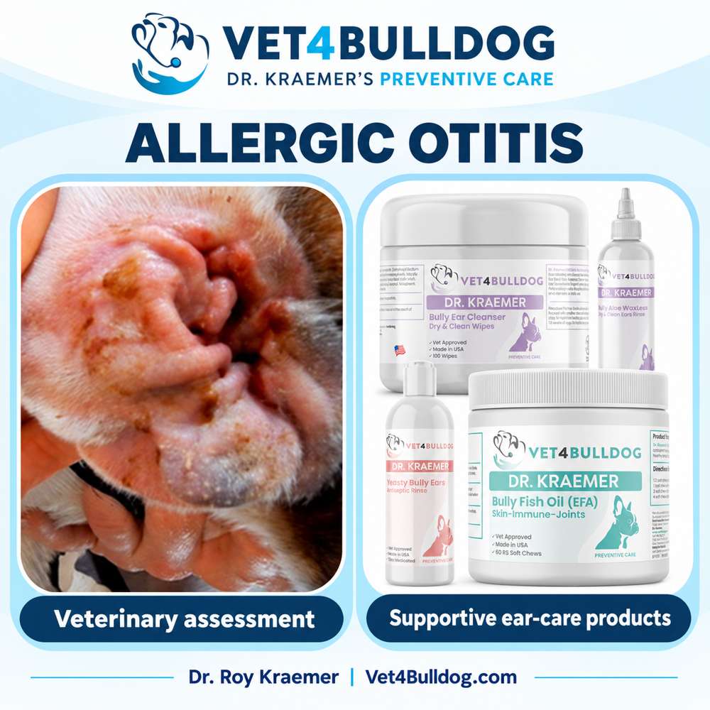Dr. Kraemer’s Bulldog allergic otitis case with current supportive ear-care products
