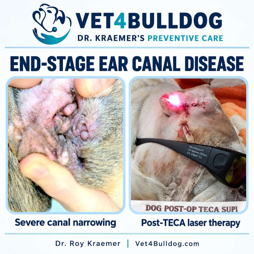 Dr. Kraemer’s Bulldog end-stage ear canal disease and post-TECA laser therapy