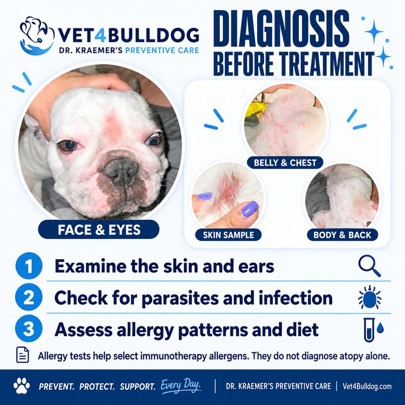 Clinical Bulldog skin photos and a three-step guide to investigating itch before treatment