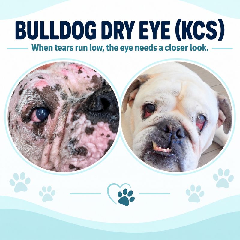 Two real Bulldogs with visible eye changes in Dr. Kraemer’s dry eye guide