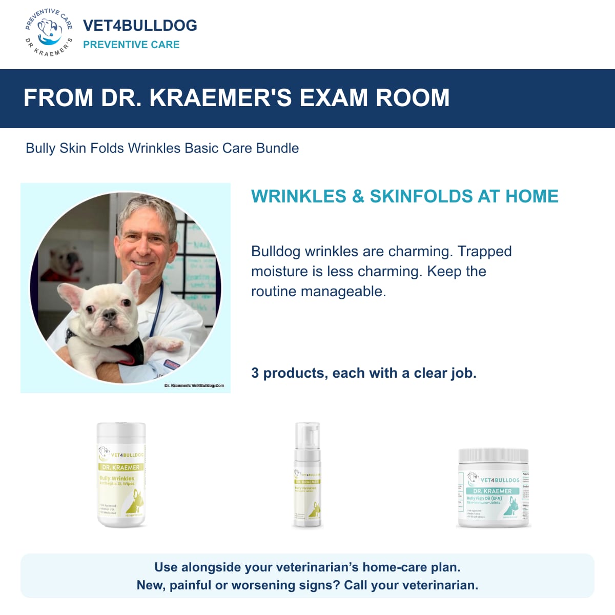 Bully Skin Folds Wrinkles Basic Care Bundle: Dr. Kraemer with a French Bulldog and daily care guidance