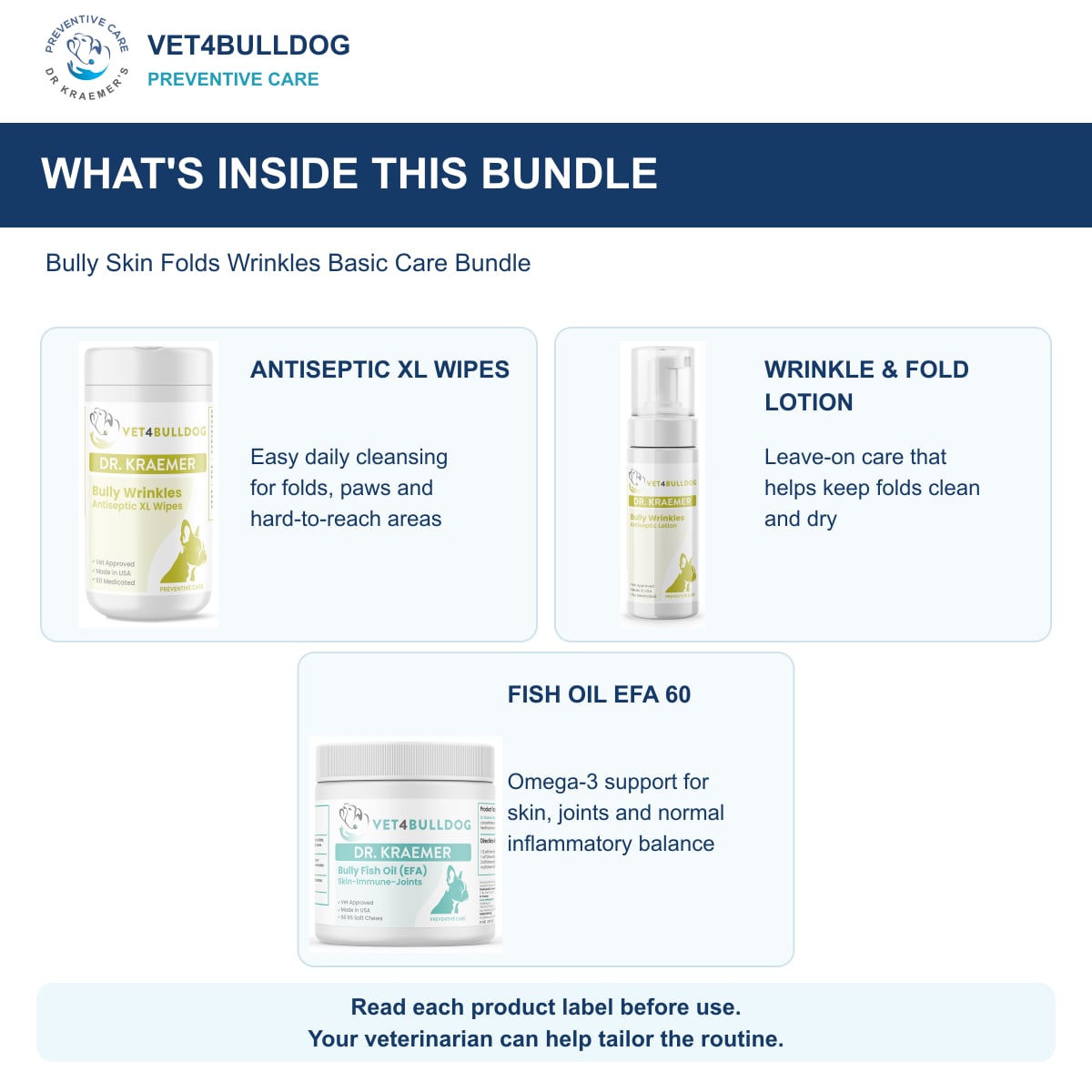 Bully Skin Folds Wrinkles Basic Care Bundle: products included and their daily care roles