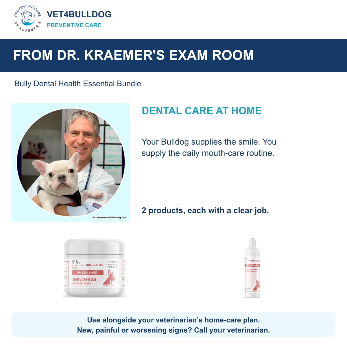 Bully Dental Health Essential Bundle: Dr. Kraemer with a French Bulldog and daily care guidance
