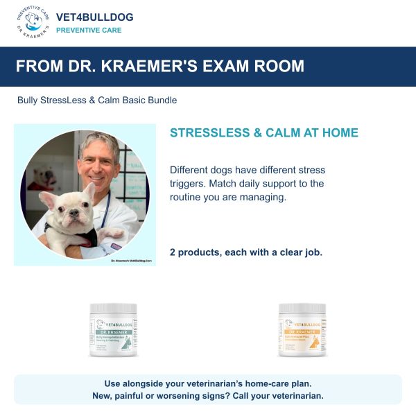 Bully StressLess & Calm Basic Bundle: Dr. Kraemer with a French Bulldog and daily care guidance