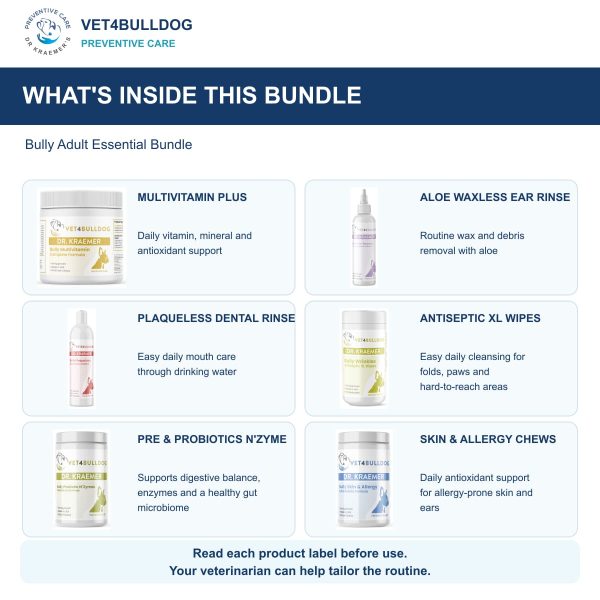 Bully Adult Essential Bundle what is inside, with original 2026 Vet4Bulldog product photographs