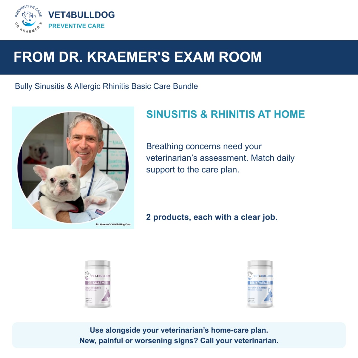 Bully Sinusitis & Allergic Rhinitis Basic Care Bundle: Dr. Kraemer with a French Bulldog and daily care guidance