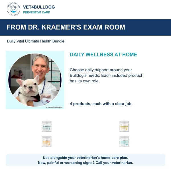 Bully Vital Ultimate Health Bundle: Dr. Kraemer with a French Bulldog and daily care guidance