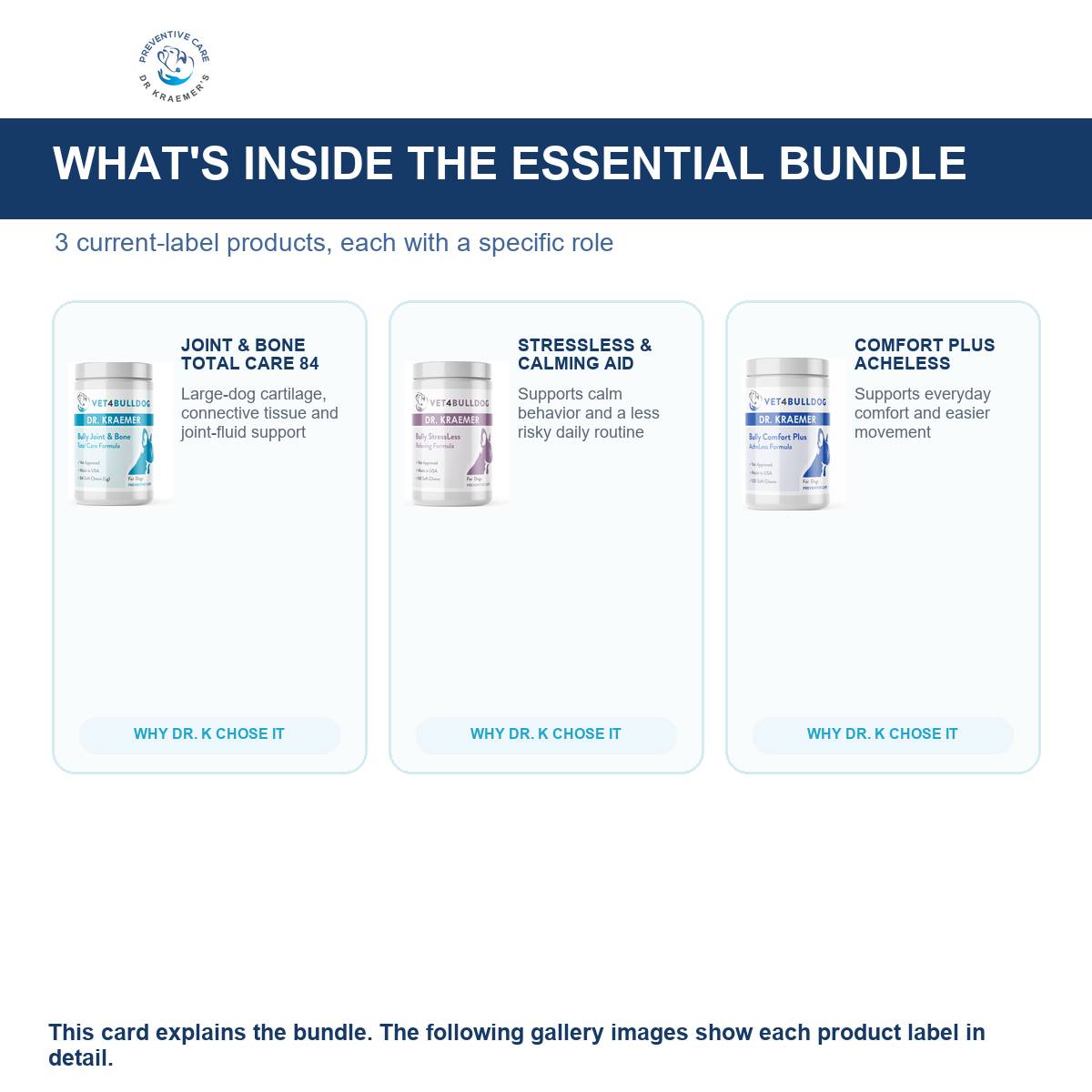 Everything included in the Bully Disc, Back and Nerves Essential Bundle for bulldogs 60lb and over