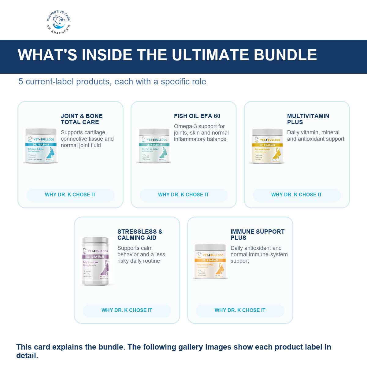 Everything included in the Bully Total Joint and Mobility Ultimate Bundle for bulldogs 59lb and under