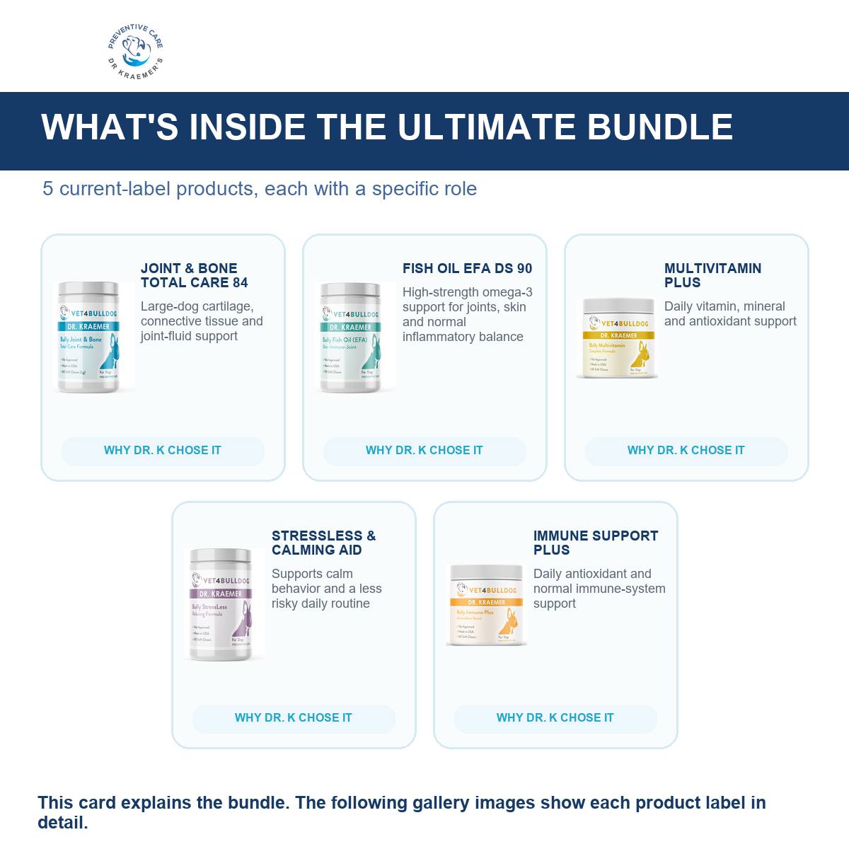 Everything included in the Bully Total Joint and Mobility Ultimate Bundle for bulldogs 60lb and over