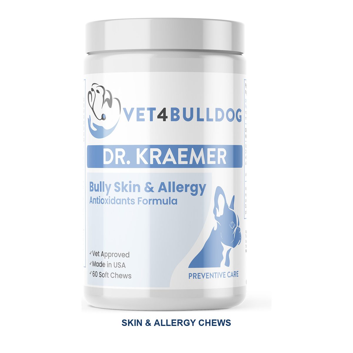 Current label for Bully Skin and Ears Allergy Chews in the Essential ear care bundle