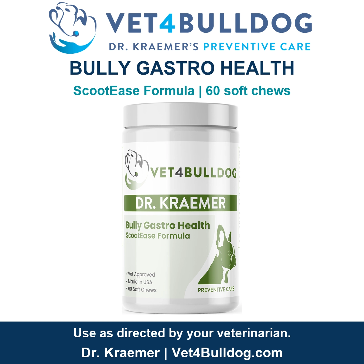 Bully Gastro Health ScootEase Formula current-label jar containing 60 soft chews.