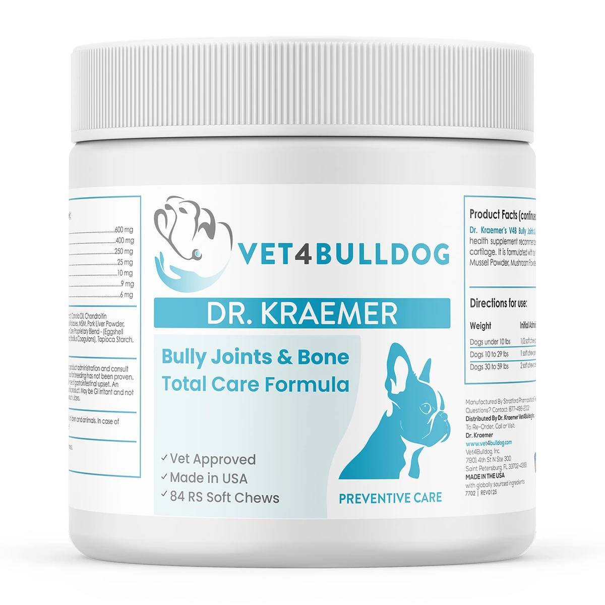 Bully Joint and Bone Total Care formula for dogs 59 pounds and under, 84 soft chews.