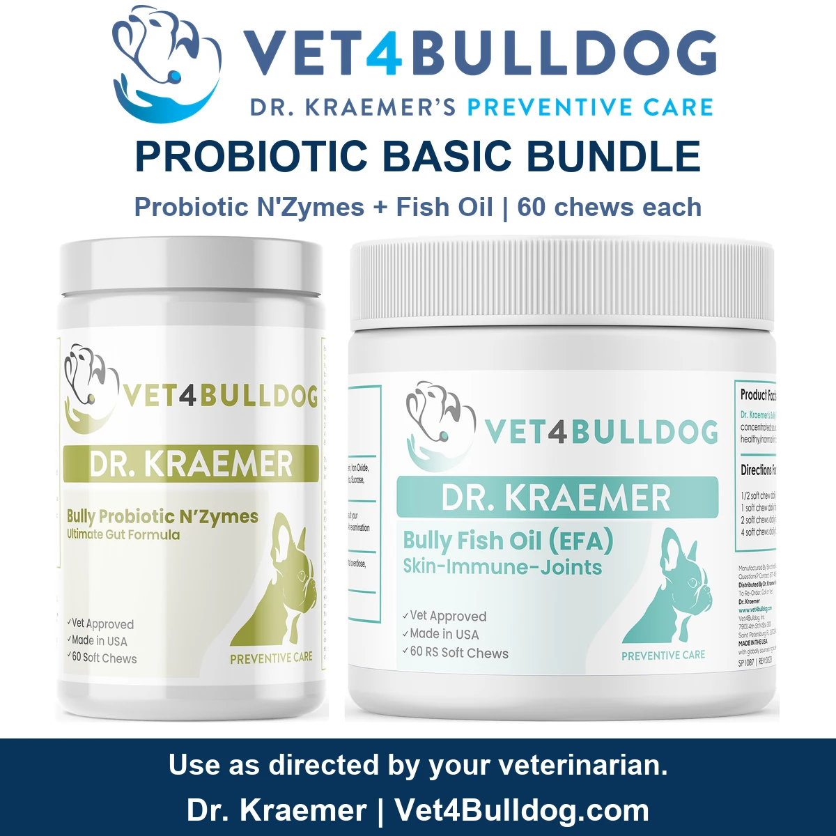 Dr. Kraemer’s Probiotic Basic Bundle with Probiotic Nzymes and Fish Oil EFA jars, 60 soft chews each