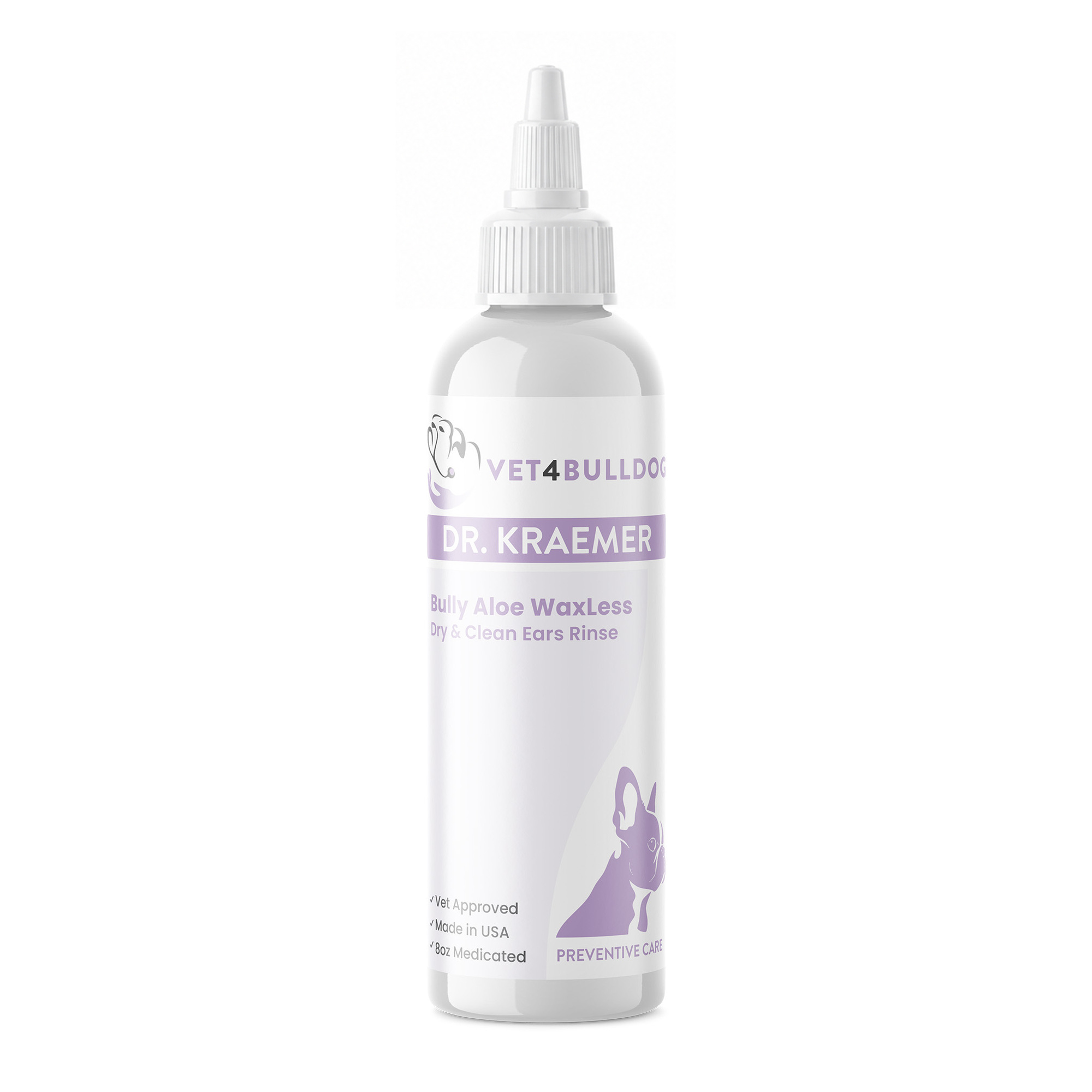 Bully WaxLess Aloe Vera Ear Rinse, close-up product photo on white background.