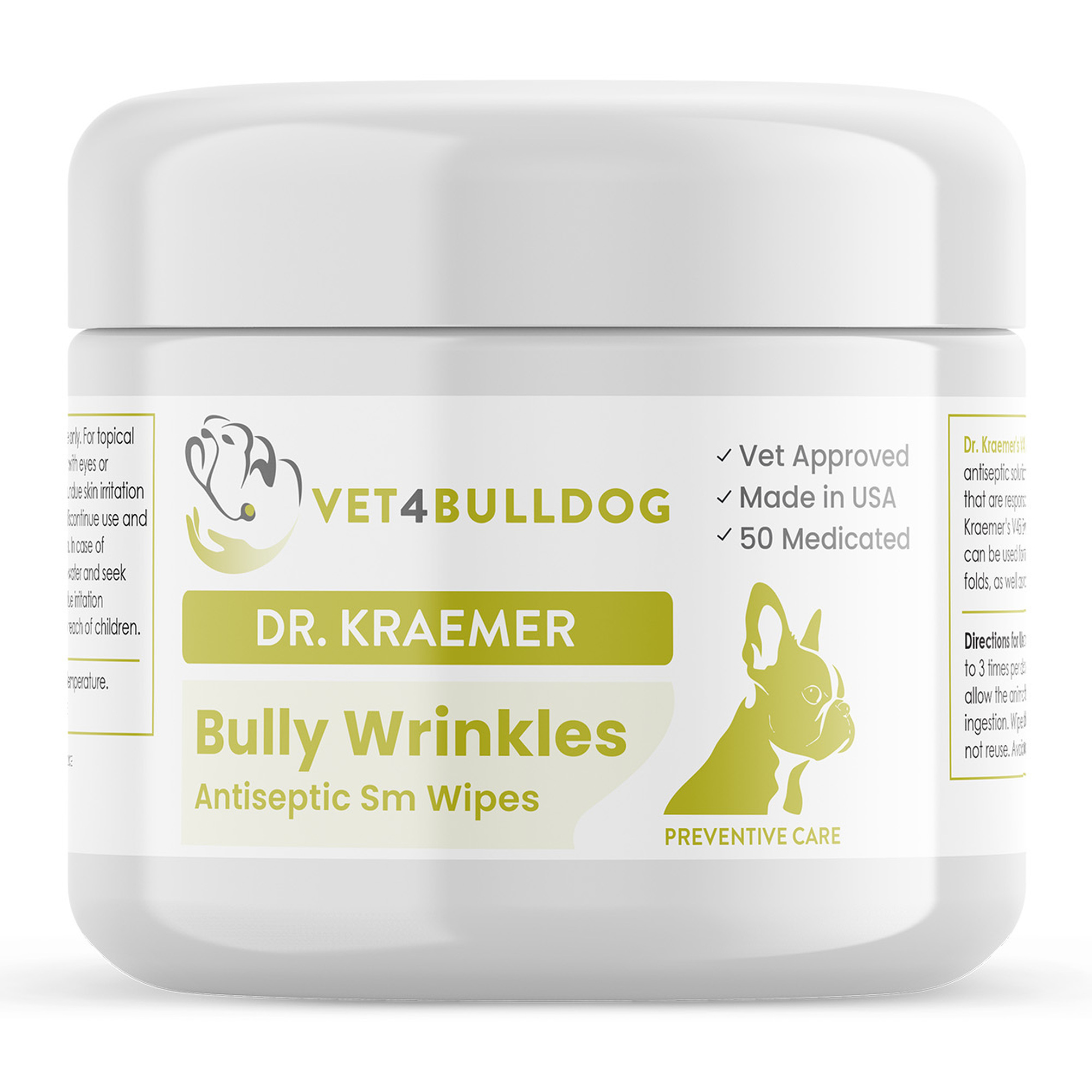 Bully Wrinkle & Skinfold Antiseptic Small Wipes, close-up product photo on white background.