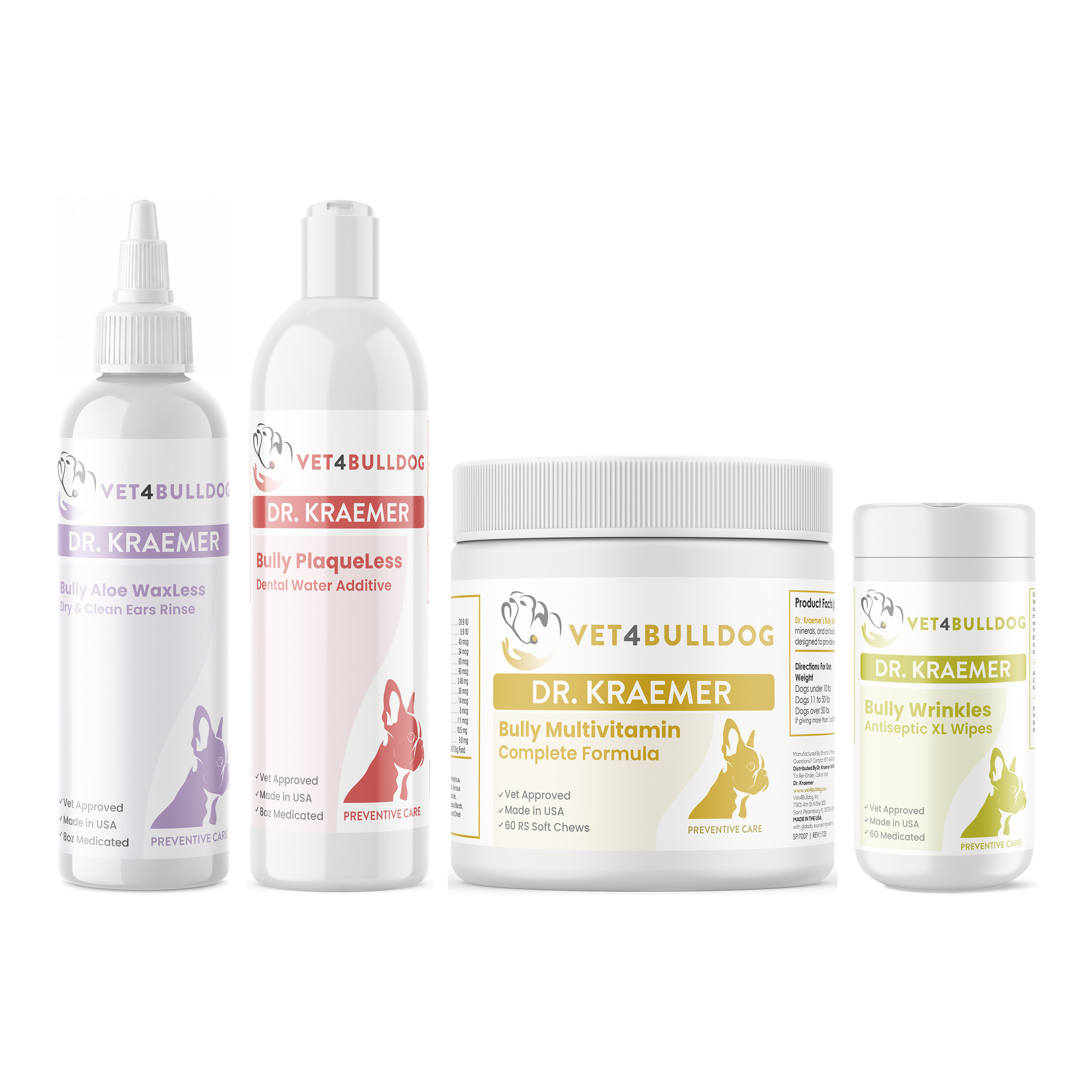 Dr. Kraemer's bully adult basic bundle, product containers together on a white background.