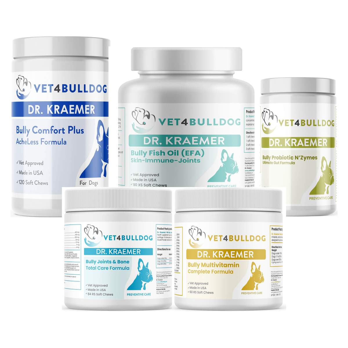 Bully Arthritis Pain and Ache ULTIMATE Bundle 59lb and Under with current labels and proportional product sizes