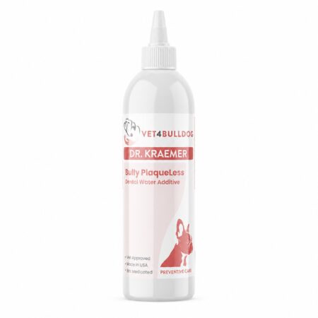 Bully PlaqueLess dental water additive and mouth rinse with a clean white pointed rinse tip