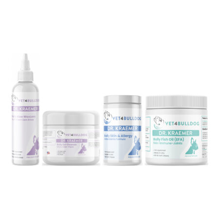 Dr. Kraemer's bully ears ultimate care bundle, product containers together on a white background.