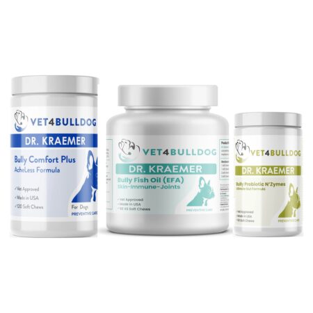 Dr. Kraemer’s Bully Elongated Soft Palate Essential Bundle, current Vet4Bulldog products in a closeup bundle packshot