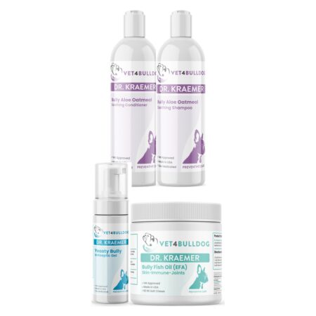 Dr. Kraemer’s Bully Flank Alopecia Essential Bundle, current Vet4Bulldog products in a closeup bundle packshot