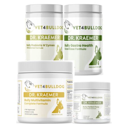 Dr. Kraemer’s Bully Gastrointestinal Health Ultimate Bundle, current Vet4Bulldog products in a closeup bundle packshot