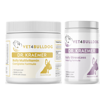 Bully Heart and Blood Basic Care Bundle with Bully Multivitamin Plus Optimized Formula, Bully StressLess & Calming Aid on a white background.