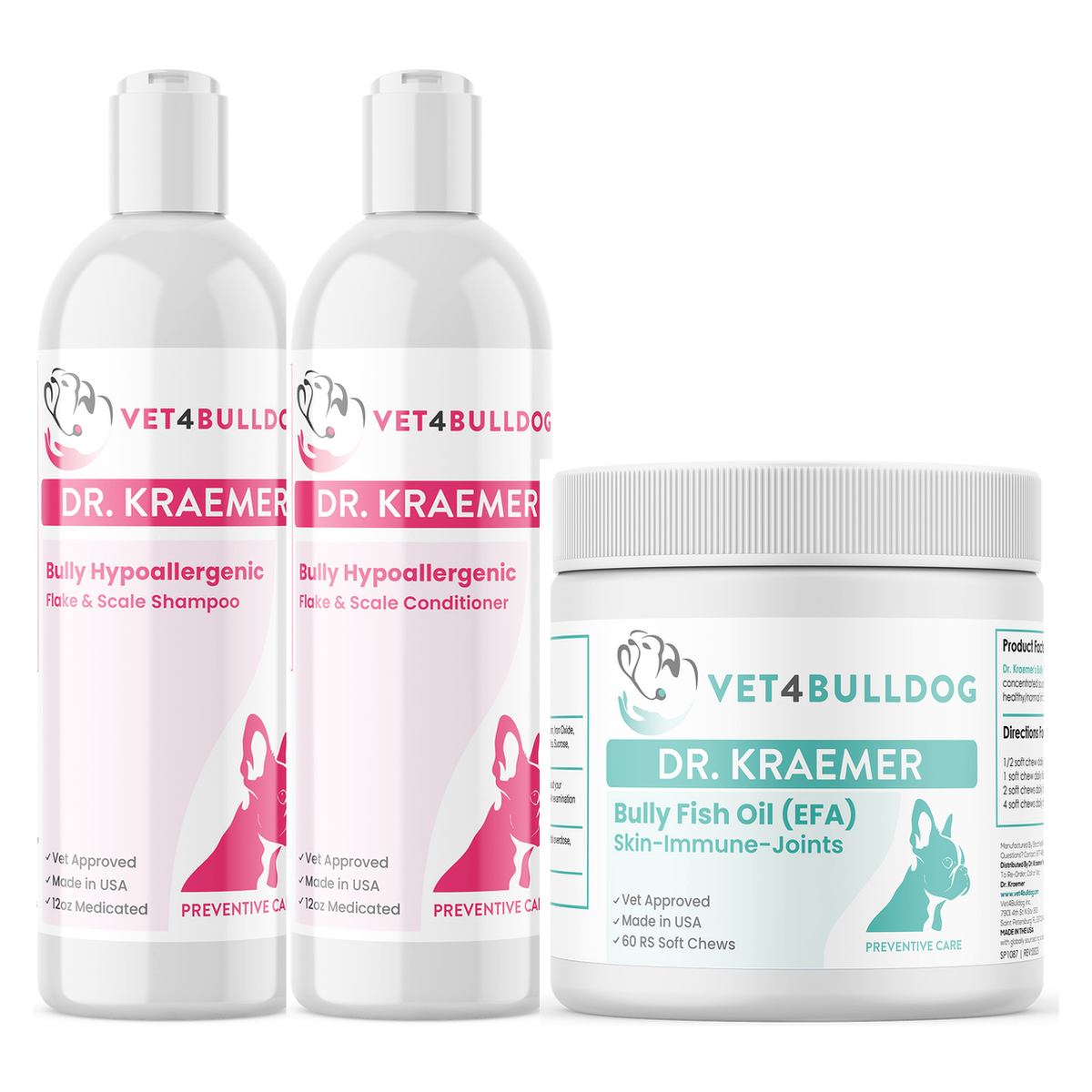 Bully Hypoallergenic Skincare Essential Bundle with current labels and proportional product sizes