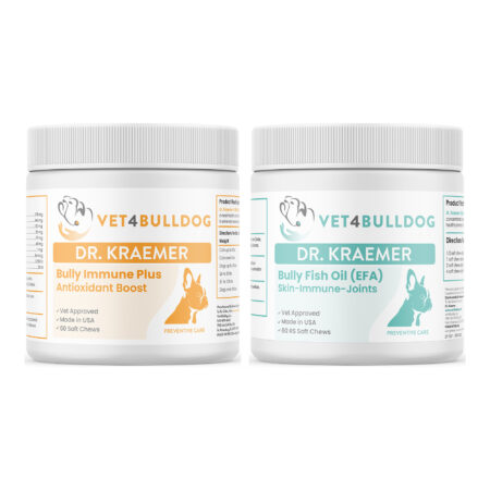 Bully Immune Support Basic Care Bundle with Bulldog Immune Support Plus Chews, Bully Fish Oil EFA (Sm-Med | 60 Chews) on a white background.
