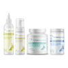 Bully Interdigital Cyst ULTIMATE Bundle with Bully Skinfold & Cyst Antiseptic Rinse, Bully Wrinkles Antiseptic Lotion, Bully Fish Oil EFA DS (Sm-Med-Lg / 90 DS-chews), Bully Skin and Ears Allergy Chews on a white background.