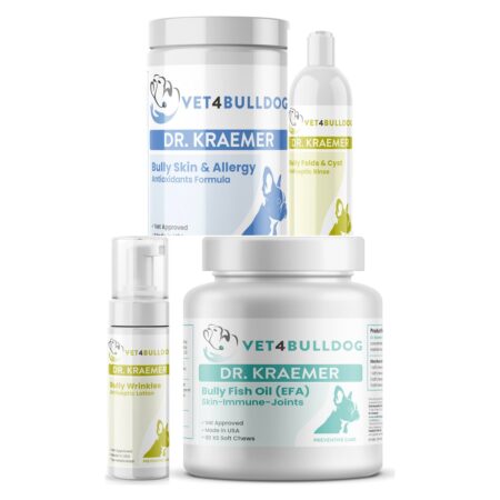Dr. Kraemer’s Bully Interdigital Cyst ULTIMATE Bundle, current Vet4Bulldog products in a closeup bundle packshot