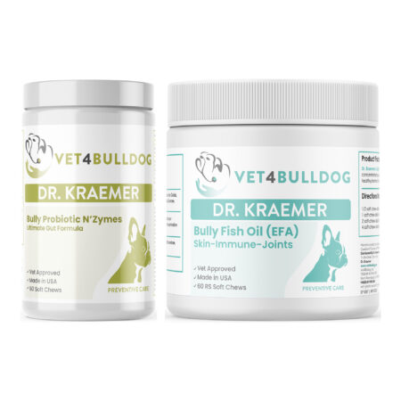 Bully Prebiotic & Probiotics Basic Care Bundle with Bully Pre / Probiotics N' Zyme KEEP-UP, Bully Fish Oil EFA (Sm-Med | 60 Chews) on a white background.