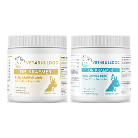 Bully Puppy Basic-Care Bundle with Bully Multivitamin Plus Optimized Formula, Joint & Bone Total Care (59lb & Under / 84 Chews) on a white background.