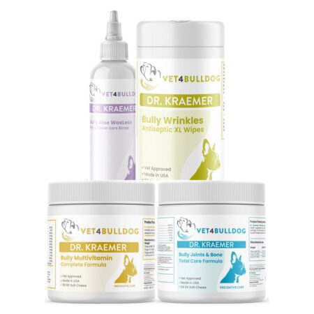Dr. Kraemer’s Bully Puppy Essential Bundle, current Vet4Bulldog products in a closeup bundle packshot