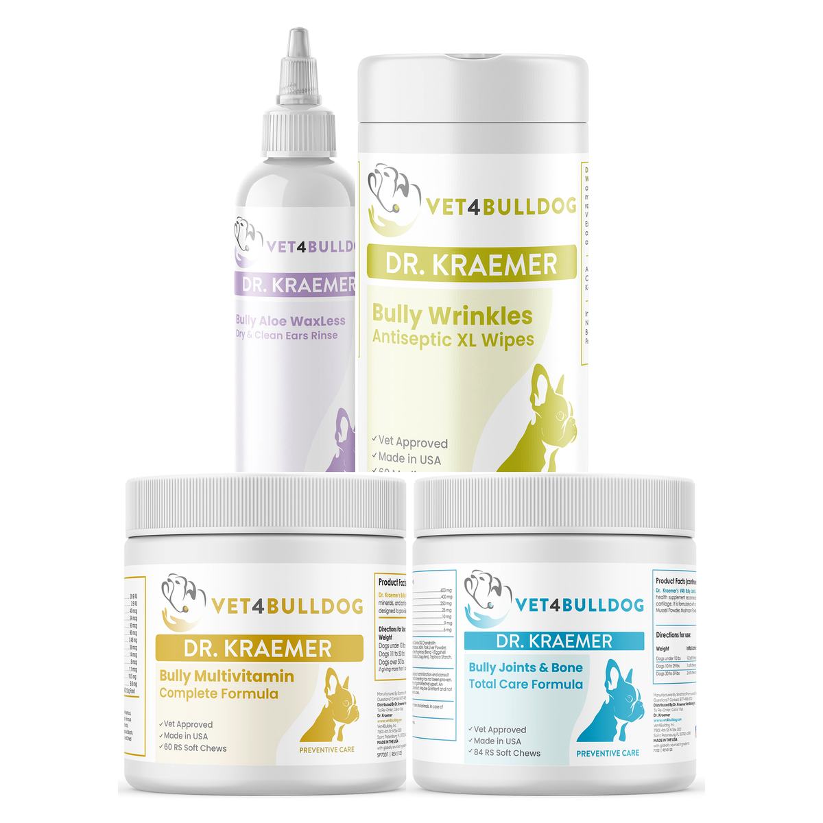 Bully Puppy Essential Bundle with current labels and proportional product sizes