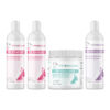 Bully Skin & Coat Derma Care Essential Bundle with Hypoallergenic Medicated Shampoo, V4B Bully Cream-Rinse Hypoallergenic Conditioner, Bully Fish Oil EFA (Sm-Med | 60 Chews), Bully Aloe-Oatmeal Soothing Shampoo on a white background.