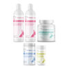 Bully Skin & Wrinkles Derma Care ULTIMATE Bundle with Wrinkle & Skinfold Antiseptic XL Wipes, Hypoallergenic Medicated Shampoo, V4B Bully Cream-Rinse Hypoallergenic Conditioner, Bully Fish Oil EFA DS (Sm-Med-Lg / 90 DS-chews), Bully Skin and Ears Allergy Chews on a white background.
